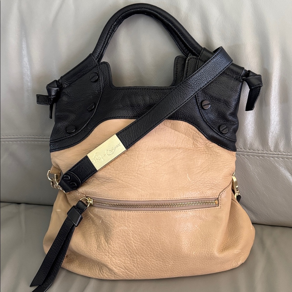 Foley + Corinna Mid City Black and Tan Leather Crossbody Bag